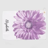  paarse daisy flower aangepaste naam womens golfhanddoek (Horizontaal)