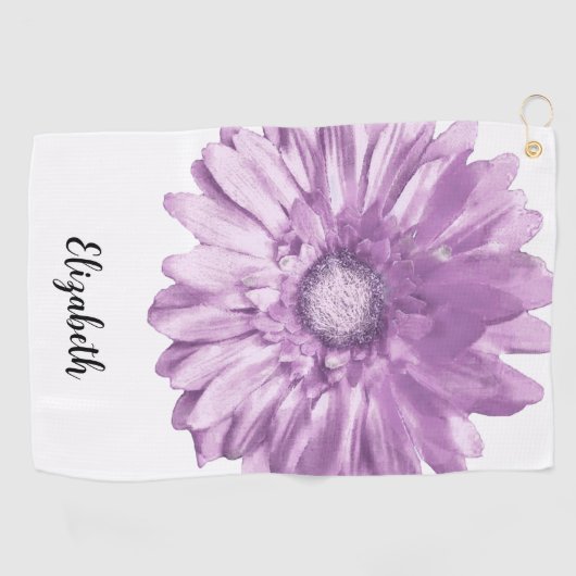 paarse daisy flower aangepaste naam womens golfhanddoek (Horizontaal)