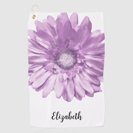  paarse daisy flower aangepaste naam womens golfhanddoek (Voorkant)