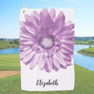 paarse daisy flower aangepaste naam womens golfhanddoek