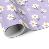 Paarse Daisy Flower Botanische Schattigee Patroon Cadeaupapier (Rol Hoek)