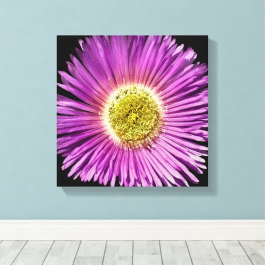 Paarse Daisy Flower Closee Boho Cheerful Floral Canvas Afdruk (Insitu (Houten vloer))