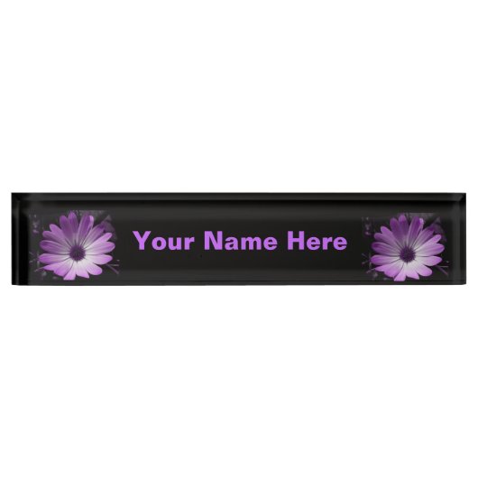 Paarse Daisy Flower Custom Desk Naambordje (Voorkant)