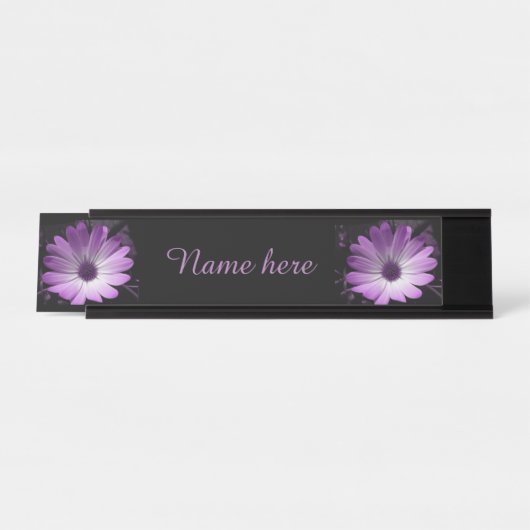 Paarse Daisy Flower Custom Desk Sign Bureau Naambordje (Voorkant)