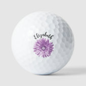  paarse Daisy Flower Custom Name Dames Golfballen (Voorkant)