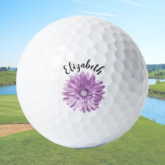  paarse Daisy Flower Custom Name Dames Golfballen