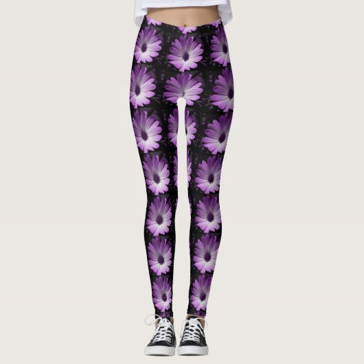 Paarse Daisy Flower Leggings (Voorkant)