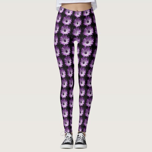 Paarse Daisy Flower Leggings (Voorkant)