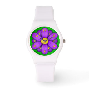 Paarse Daisy Flower on Green Beauful Horloge
