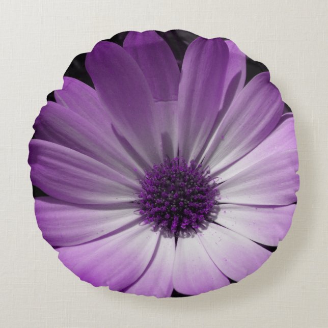 Paarse Daisy Flower Pillow Rond Kussen (Voorkant)