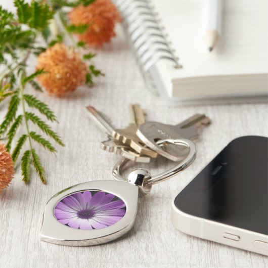 Paarse Daisy Flower Sleutelhanger (Zijkant)