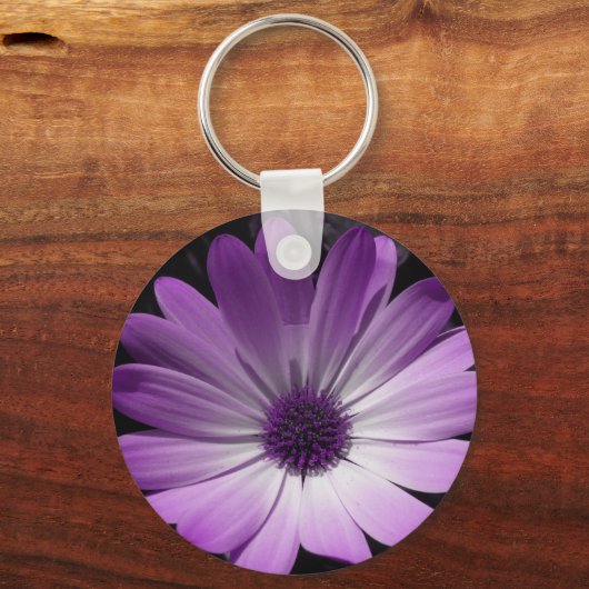Paarse Daisy Flower Sleutelhanger (Voorkant)