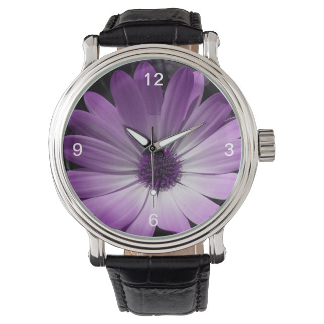 Paarse Daisy Flower  Watch met Nummers Horloge (Voorkant)