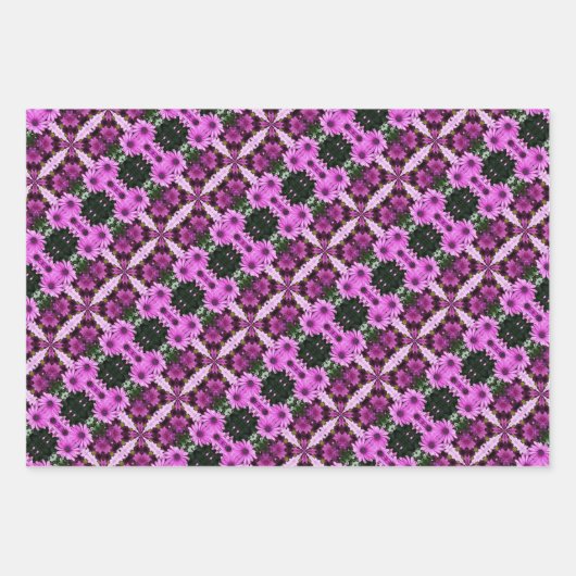 Paarse Daisy Flowers Abstract design Inpakpapier Vel (Voorkant 3)