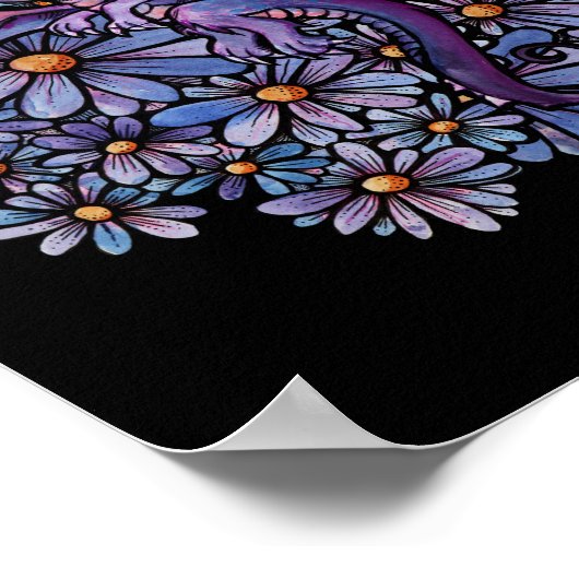 Paarse Daisy Flowers Dragon Poster (Hoek)