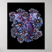 Paarse Daisy Flowers Dragon Poster (Voorkant)