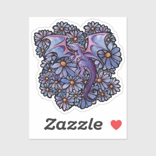 Paarse Daisy Flowers Dragon Sticker (Vel)