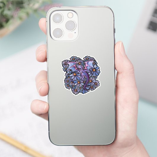 Paarse Daisy Flowers Dragon Sticker (Telefoon)