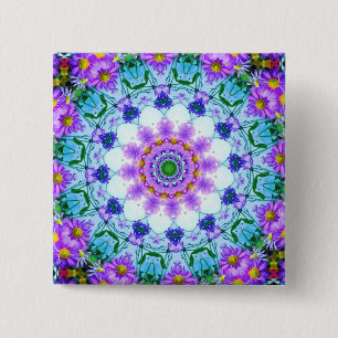Paarse Daisy Geometric Vierkante Button 5,1 Cm