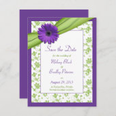 Paarse Daisy Green Floral Damask opslaat datum Save The Date (Voorkant / Achterkant)