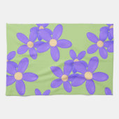 Paarse Daisy Green Retro Flowers Keukenhanddoek (Horizontaal)