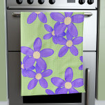 Paarse Daisy Green Retro Flowers Keukenhanddoek<br><div class="desc">Als je houdt van je keukenhanddoeken helder dan is deze voor jou. Paarse en groene!</div>