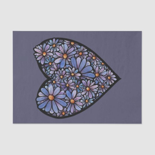 Paarse Daisy heart Tissuepapier (Voorkant)