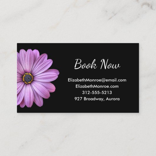 Paarse Daisy op Black Hair Stylist Makeup Salon Visitekaartje (Achterkant)