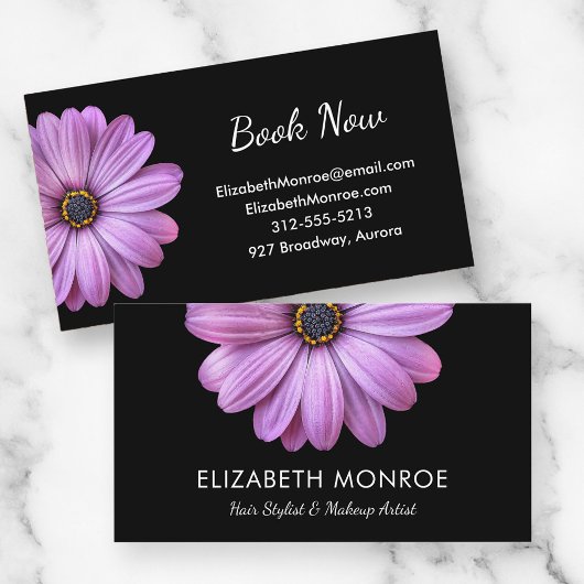 Paarse Daisy op Black Hair Stylist Makeup Salon Visitekaartje