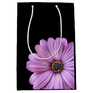 Paarse Daisy op Black MEDIUM Gift Bag Cadeauzakje