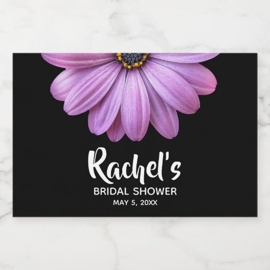 Paarse Daisy over Black Vrijgezellenfeest Mini Sparkling Wijnetiket (Enkel label)