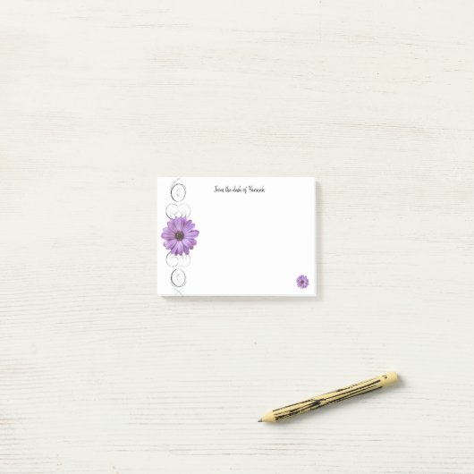 Paarse Daisy Personalized Post-it Notes (Op bureau)