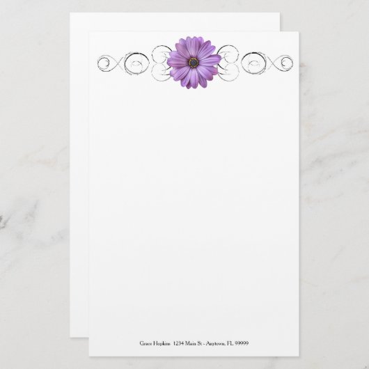 Paarse Daisy Personalized Stationery Briefpapier (Voorkant / Achterkant)