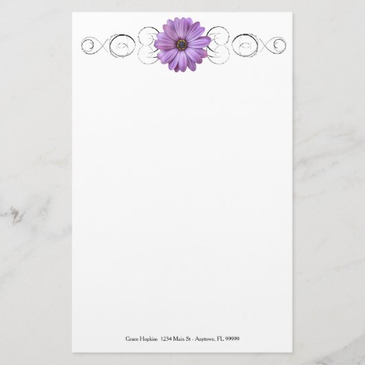 Paarse Daisy Personalized Stationery Briefpapier (Voorkant)