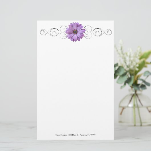 Paarse Daisy Personalized Stationery Briefpapier (Staand voorkant)