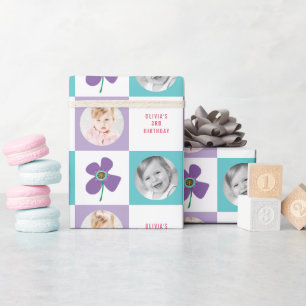 Paarse Daisy Pop Flower Chic Birthday Photo Gift Cadeaupapier