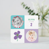 Paarse Daisy Pop Square Girl Birthday Foto uitnodi Kaart (Staand voorkant)