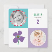 Paarse Daisy Pop Square Girl Birthday Foto uitnodi Kaart (Voorkant)