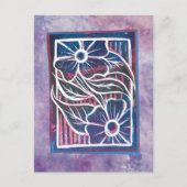 Paarse Daisy Printmaking Cartistisch groen Briefkaart (Voorkant)