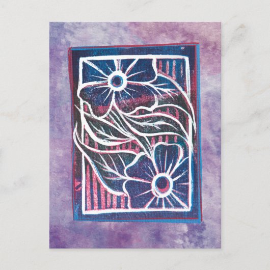 Paarse Daisy Printmaking Cartistisch groen Briefkaart (Voorkant)