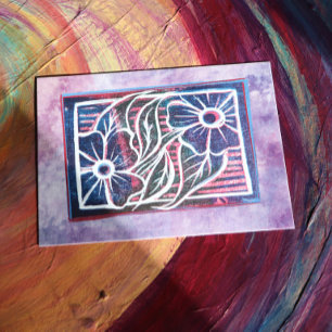 Paarse Daisy Printmaking Cartistisch groen Briefkaart