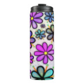 Paarse Daisy Retro Thermosbeker (Voorkant)