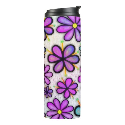 Paarse Daisy Retro Thermosbeker (Gedraaid links)