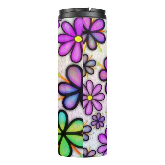 Paarse Daisy Retro Thermosbeker (Achterkant)