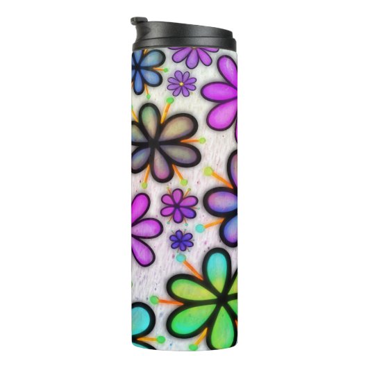 Paarse Daisy Retro Thermosbeker (Geroteerd rechts)