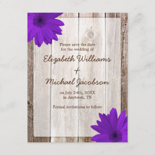 Paarse Daisy Rustic Barn Sla de datum op Save The Date