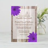 Paarse Daisy Rustic Barn Wood Wedding Kaart (Staand voorkant)
