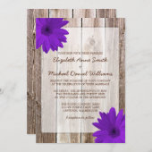 Paarse Daisy Rustic Barn Wood Wedding Kaart (Voorkant / Achterkant)