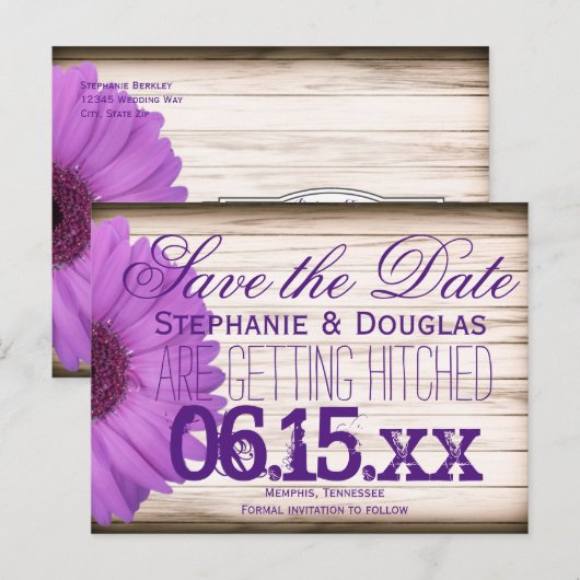 Paarse Daisy Rustic Wood Sparen de Briefkaarten va (Voorkant / Achterkant)