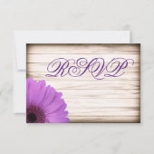 Paarse Daisy Rustic Wood Wedding RSVP-kaarten RSVP Kaartje (Achterkant)